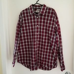 Old Navy Men's Plaid Button Down, XXL TTG red, pink, and black